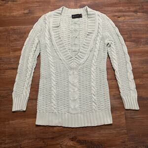 Limited XS cotton Cable sweater light blue/green color, stretchy, Y2K